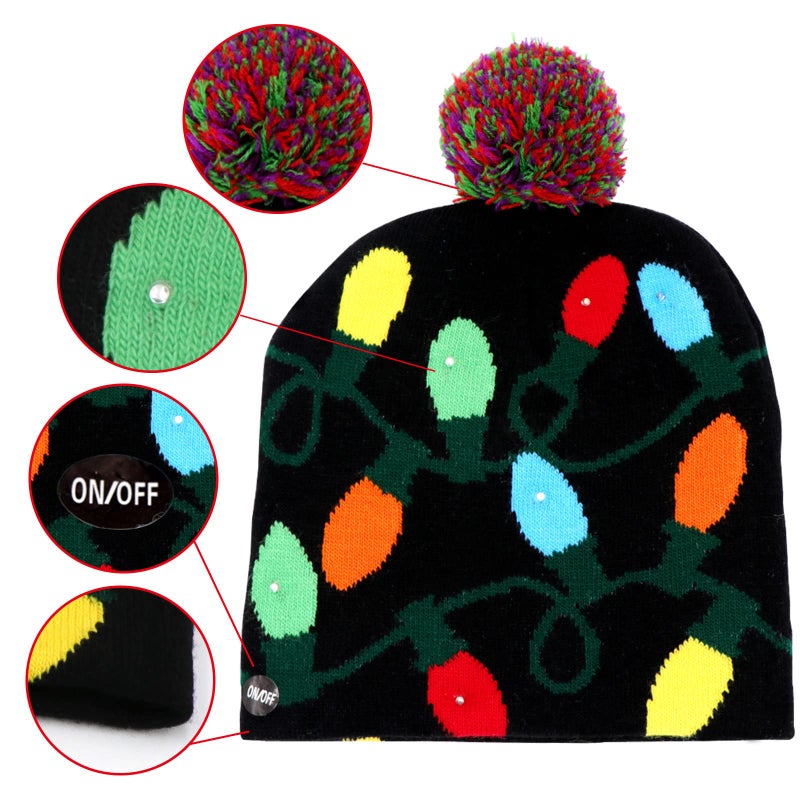 OurWarm LED Christmas Beanie Light up Christmas Hats, Knit Hats with 6 Colorful LED Lights, Unisex Winter Snow Hat Sweater Ugly Holiday Hat Party Beanie Cap Black - Image 3